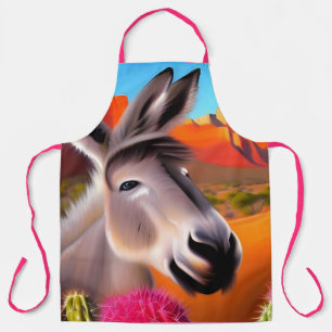 Cute Donkey with flowering cactus Apron