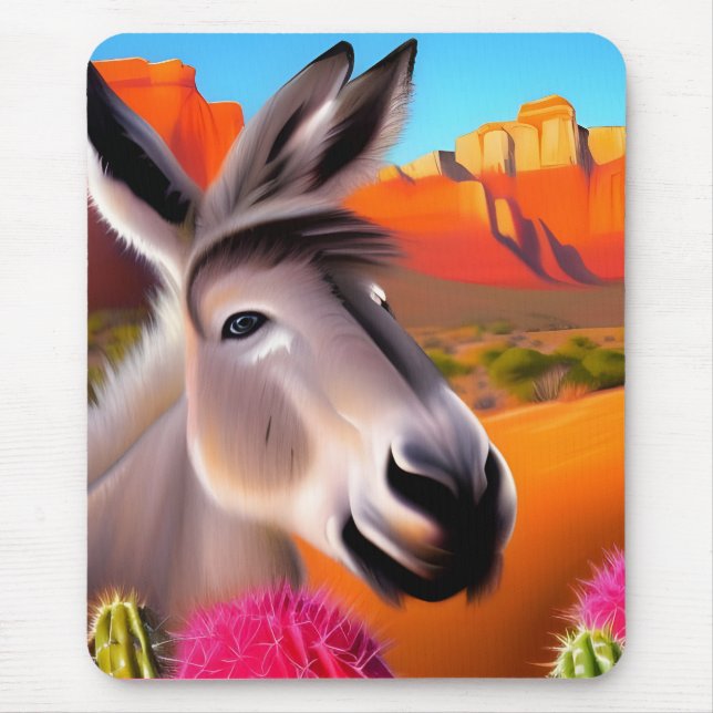  Cute Donkey with flowering cactus   Mouse Mat (Front)