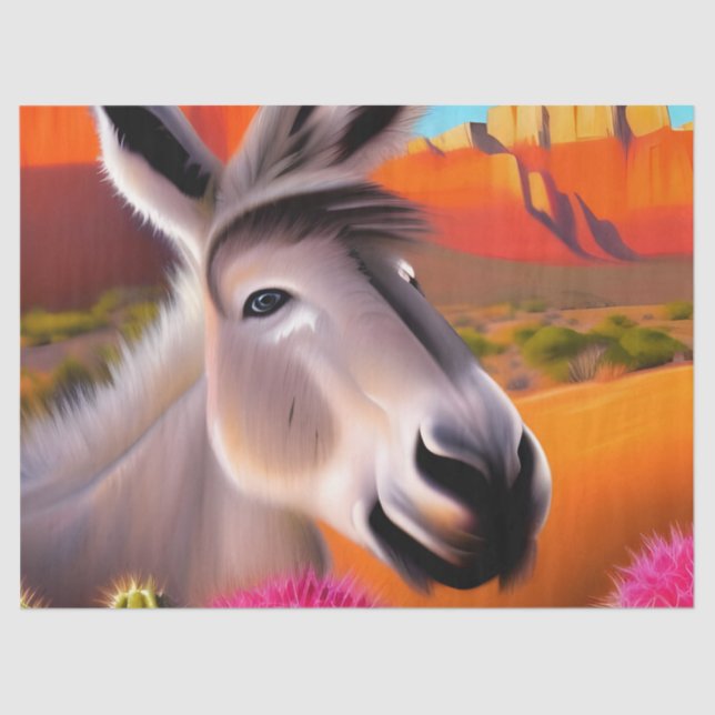  Cute Donkey with flowering cactus   Tissue Paper (Front)