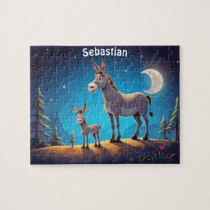 Cute Donkeys at the Night Personalised  Jigsaw Puzzle