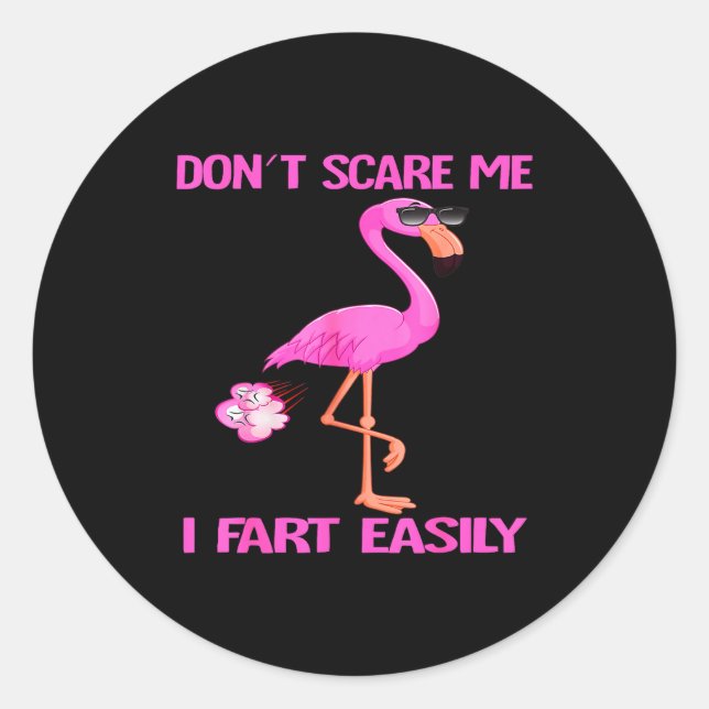 Cute Don't E Me I Fart Easy Fart Joke Flamingo Wom Classic Round Sticker (Front)