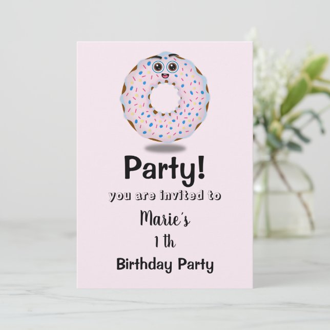 cute donut first birthday invitation (Standing Front)
