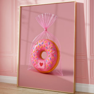 Cute Donut Wall Art, Pink Aesthetic Kitchen  Poster