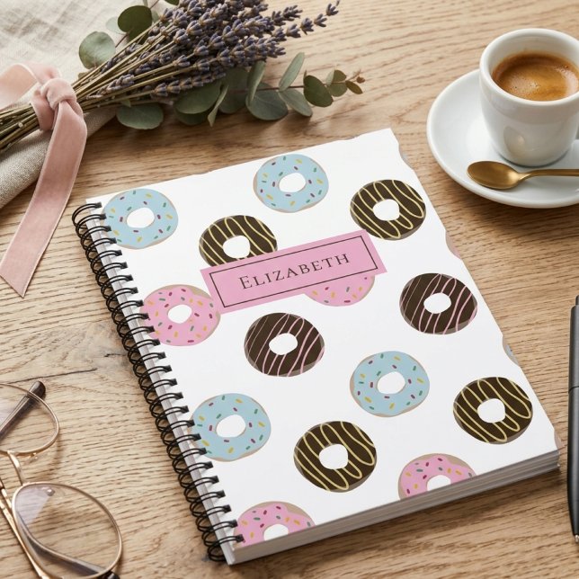 Cute Donuts Add your own Name Custom Monogram Notebook (Creator Uploaded)