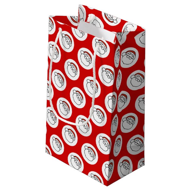 Cute Doodle Art Christmas Santa on Red Small Gift Bag (Back Angled)