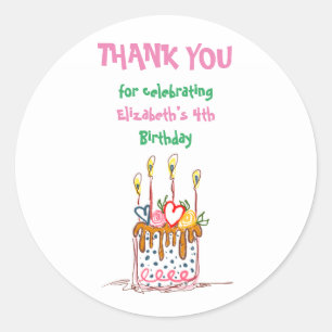 Cute Doodle Cake Thank You Round Sticker