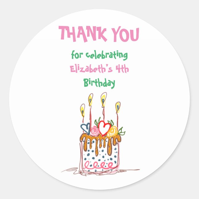 Cute Doodle Cake Thank You Round Sticker (Front)