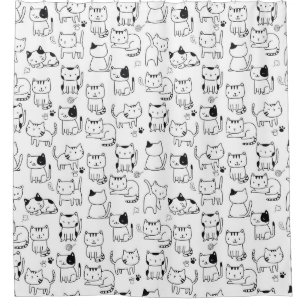 Cute Doodle Cats Pattern Shower Curtain