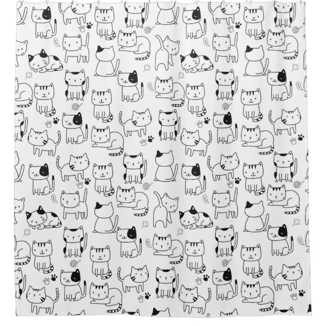 Cute Doodle Cats Pattern Shower Curtain (Front)