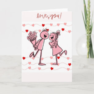 Cute Doodle Couple Bouquet Love Card - Fun Heart G