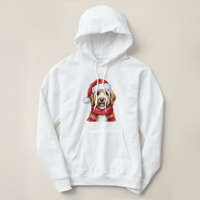 Cute Doodle Dog Christmas Santa Hat & Scarf Hoodie (Design Front)