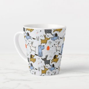 Cute Doodle Dog Pattern Latte Mug