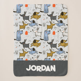 Cute Doodle Dog Pattern Sherpa Blanket