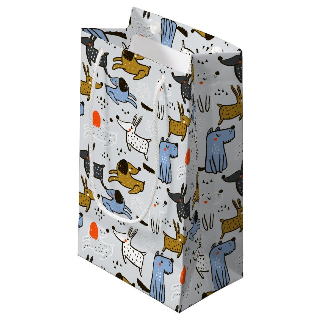 Cute Doodle Dog Pattern Small Gift Bag (Front Angled)