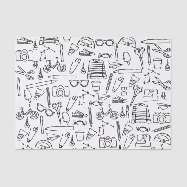 Cute Doodle Drawings Tissue Paper (Front)