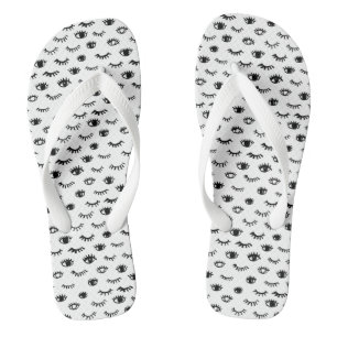 Cute Doodle Eyelash Pattern Flip Flops
