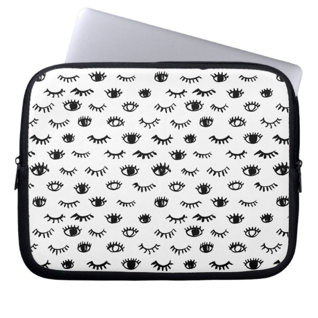 Cute Doodle Eyelash Pattern Laptop Sleeve (Front)