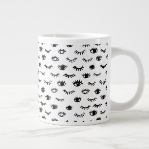 Cute Doodle Eyelash Pattern Large Coffee Mug