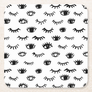 Cute Doodle Eyelash Pattern Square Paper Coaster