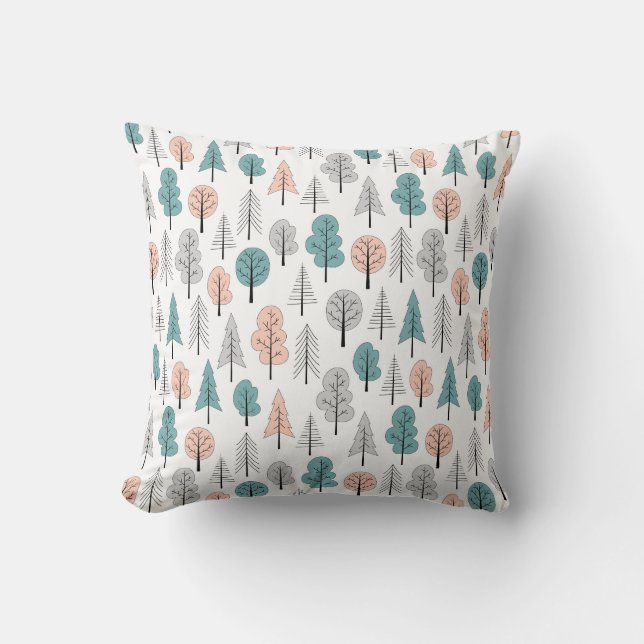 Cute Doodle Forest Pattern Cushion (Front)