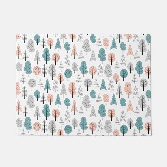 Cute Doodle Forest Pattern Doormat (Front)