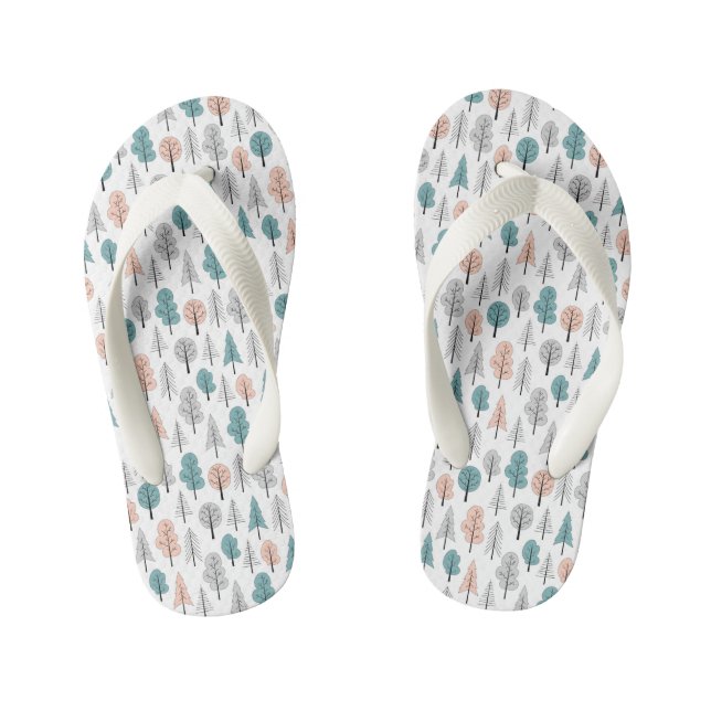 Cute Doodle Forest Pattern Kid's Flip Flops (Footbed)