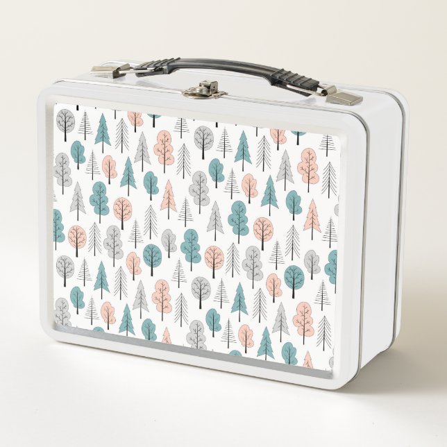 Cute Doodle Forest Pattern Metal Lunch Box (Front)
