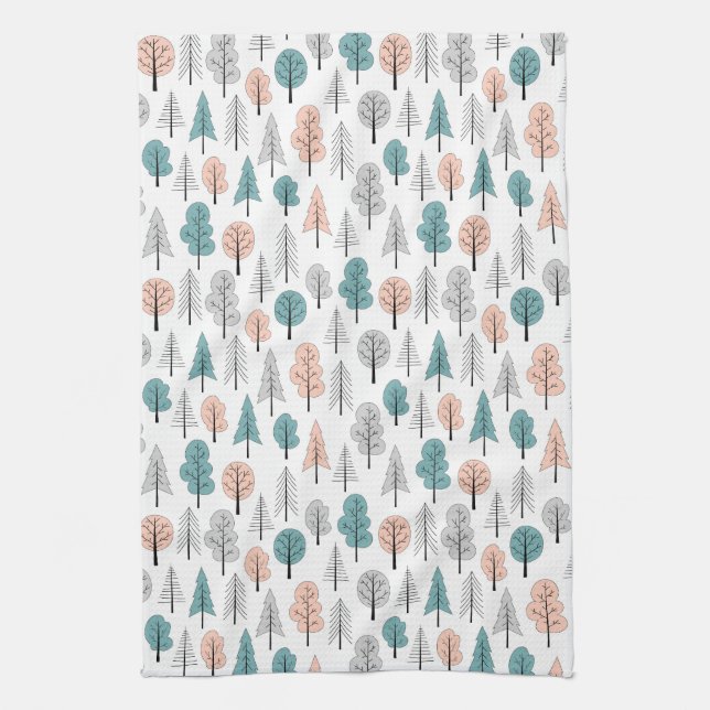 Cute Doodle Forest Pattern Tea Towel (Vertical)
