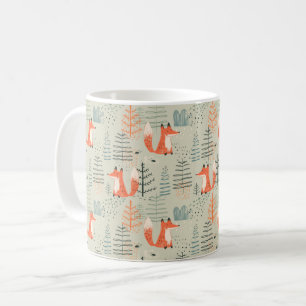 Cute Doodle Fox Forest Woodland Pattern Coffee Mug