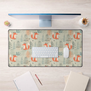 Cute Doodle Fox Forest Woodland Pattern Desk Mat