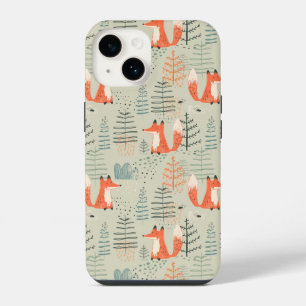 Cute Doodle Fox Forest Woodland Pattern iPhone 14 Case