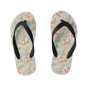 Cute Doodle Fox Forest Woodland Pattern Kid's Flip Flops