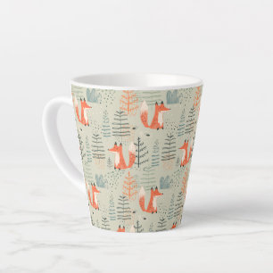 Cute Doodle Fox Forest Woodland Pattern Latte Mug