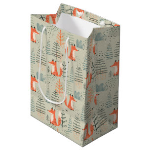 Cute Doodle Fox Forest Woodland Pattern Medium Gift Bag