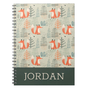 Cute Doodle Fox Forest Woodland Pattern Notebook