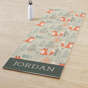 Cute Doodle Fox Forest Woodland Pattern Yoga Mat