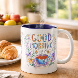 Cute Doodle Good Morning Coffee  Two-Tone Coffee Mug