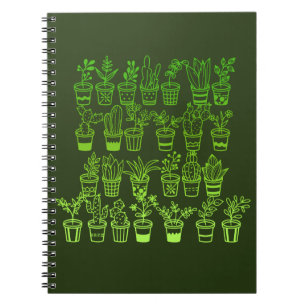 Cute Doodle Green Plants in Pots Notebook