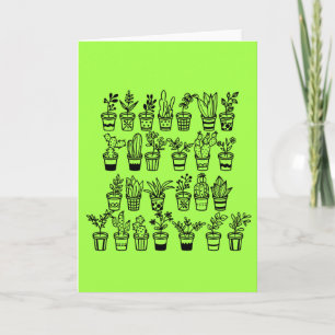 Cute Doodle Green Plants in Pots T-Shirt Card