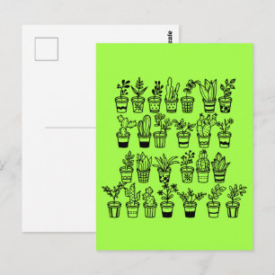 Cute Doodle Green Plants in Pots T-Shirt Postcard