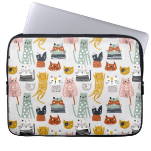 Cute Doodle Hand Drawn Cat Pattern Laptop Sleeve
