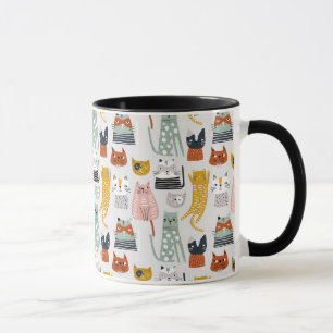 Cute Doodle Hand Drawn Cat Pattern Mug