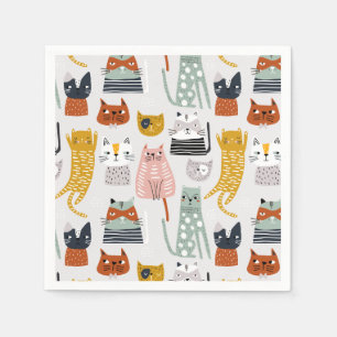 Cute Doodle Hand Drawn Cat Pattern Napkin