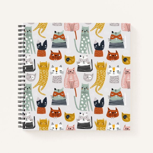 Cute Doodle Hand Drawn Cat Pattern Notebook (Front)