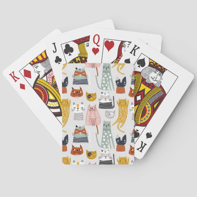 Cute Doodle Hand Drawn Cat Pattern Playing Cards (Back)