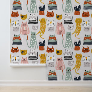 Cute Doodle Hand Drawn Cat Pattern Wallpaper