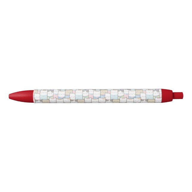 Cute Doodle Kitten Faces Pattern Black Ink Pen (Front)