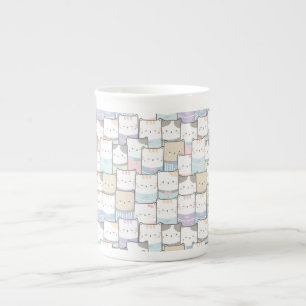 Cute Doodle Kitten Faces Pattern Bone China Mug
