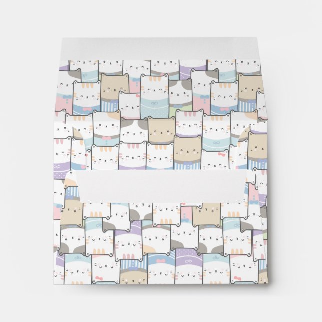 Cute Doodle Kitten Faces Pattern Envelope (Back (Bottom))