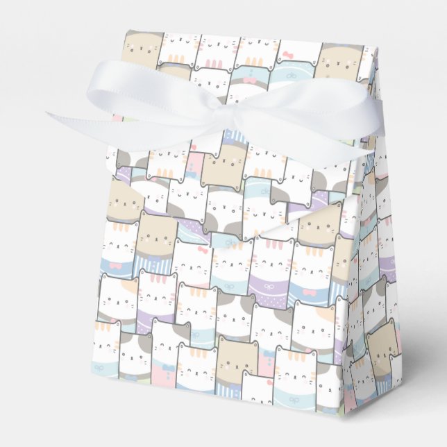 Cute Doodle Kitten Faces Pattern Favour Box (Front Side)